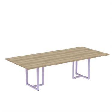 Imagem de Mesa de Reunião Retangular Tubular P25 Pandin 2,6 M Noce Naturale e Li