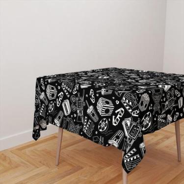 Imagem de Toalha De Mesa Quadrada 4 Lugares Tecido Oxford Cinema Preto e Branco 