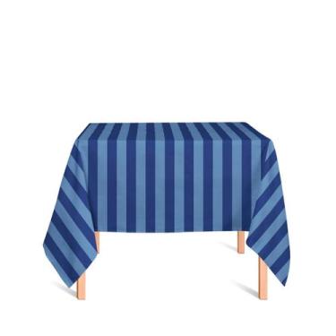 Imagem de Toalha de Mesa Quadrada em Tecido Jacquard Azul Escuro Listrado Tradic