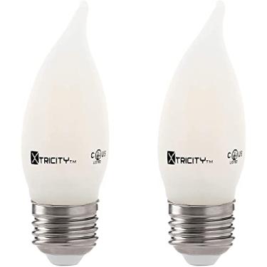 Imagem de Lâmpada de lustre de filamento fosco com ponta de chama LED 6W, equivalente a 60W, 500 lúmens, branco macio 3000K, regulável, 120V, base média E26, Energy Star, (pacote com 2)