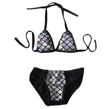 Imagem de Biquini infantil sereia escama colorido meninas P 1-2 anos, Prata, P