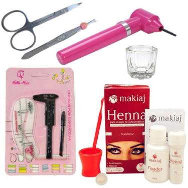 Imagem de Kit Henna Makiaj Sobrancelha Profissional Mixer Misturador Pinça Dappe