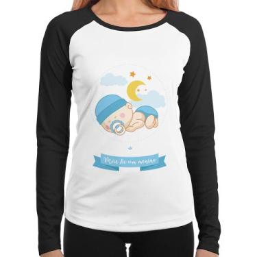 Imagem de Baby Look Raglan Mãe de um menino Manga Longa - Foca na Moda, Branco, 