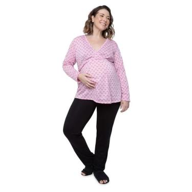 Imagem de Pijama Longo Grávida e Pós Parto Rosa Coração Linda Gestante, Rosa, Pr