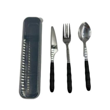 Imagem de Kit de talheres 3 peças em inox com estojo - bazar do saara, VERDE LOD