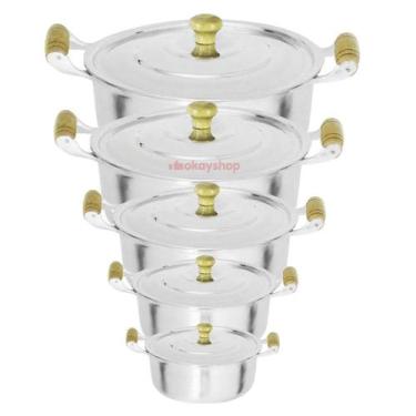 Imagem de Jogo 5 Panelas Caçarola Grossa De Alumínio Batido Polido Fundido - Oka