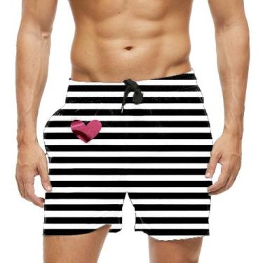 Imagem de Short Praia Shorts Banho Bermuda Verão Xadrez Coração Amor Love 641 - 