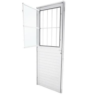 Imagem de Porta de Giro em Alumínio Lambri Branco 215x80x4 cm Com Grade Direita 