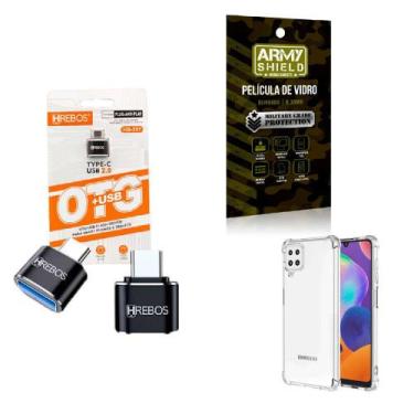Imagem de Kit Adaptador USB para Tipo C + Capinha Samsung M62 + Película 3D - HR