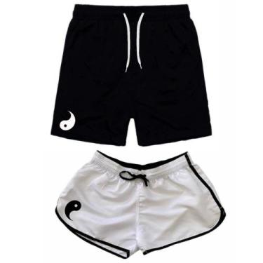 Imagem de Kit Casal Combinando Bermuda Short Moda Verão Praia Yin Yang Amor Namo