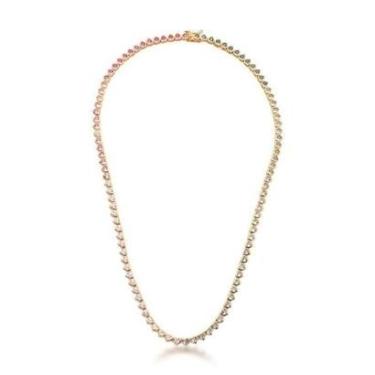 Imagem de Colar Riviera Zircônias Coração Semijoia Fecho Gaveta Cor:Colorido-Feminino