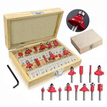 Imagem de Kit Jogo Fresas Para Tupia Madeira 12 Peças Haste 6mm Vermelha - Vonde