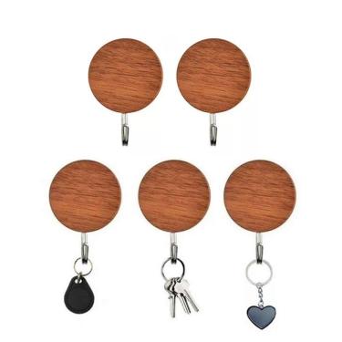 Imagem de Conjunto de 5 Ganchos Autoadesivos em Madeira Clara CK6218 - Clink