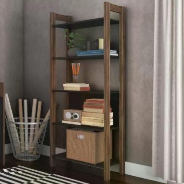 Imagem de Armário Multiuso AZ1005 com 5 Prateleiras - Preto/Nogal - Espresso Móv