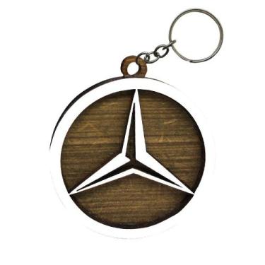 Imagem de Pacote 20 Chaveiros 3d Marca Mercedes Bens com Argola 4cm Mdf Madeira 