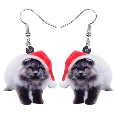 Imagem de Bonsny Brincos de Natal com pingente de gota de acrílico, gatinho, para mulheres, crianças, adolescentes, Acrílico, Sem pedra preciosa