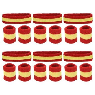 Imagem de PATIKIL Bandanas de suor, 6 conjuntos/18 peças de tecido felpudo para esportes, basquete, tênis, academia, malhar, vermelho, amarelo