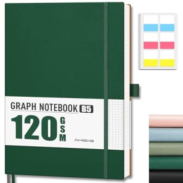 Imagem de AHGXG Caderno de papel milimetrado – Caderno quadriculado, papel milimetrado grosso 120 GSM, caderno B5 grande, 96 páginas, capa macia de couro, para gráficos, escrita, matemática, engenharia, 19 x 25