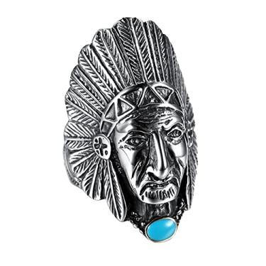 Imagem de HIJONES Anel unissex de aço inoxidável Indian Chief Tribe, Metal