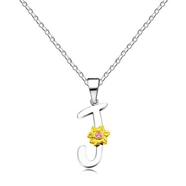 Imagem de Uloveido Colar de girassol inoxidável com inicial letra A a Z 26 alfabetos pingente presentes de formatura para mulheres meninas Y2931, Aço inoxidável, Zircônia cúbica