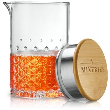 Imagem de Copo de cristal para coquetéis – com tampa de bambu – 650 ml – fundo grosso e resistente, design durável e sem costura – copo misturador de bebidas para bar – presentes de uísque para homens