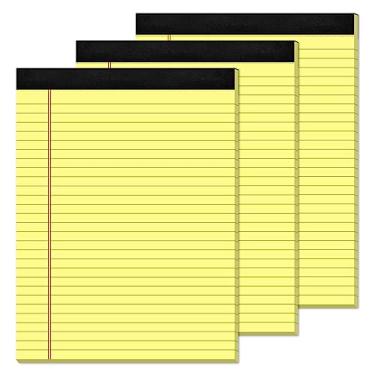 Imagem de Blocos de notas amarelos de 21,5 x 27 cm, blocos de notas amarelos 21 x 28 cm, blocos de papel pautados largos, perfurados, pacote com 3 blocos amarelos, 30 folhas por caderno, blocos de notas legais para escritório, casa, escola