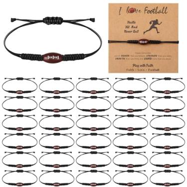 Imagem de Huquary 30 conjuntos de pulseiras esportivas de lembrancinhas de festa incluem 30 pulseiras ajustáveis de basquete de futebol com 30 cartões de inspiração esportivos, pulseiras de presente para