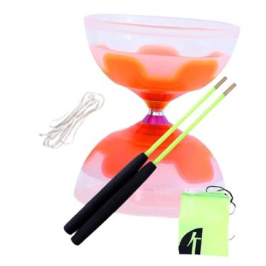Imagem de EHJRE Conjunto de diabolo chinês com três rolamentos e varas para malabarismo, Laranja