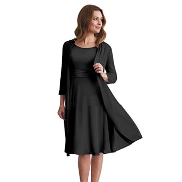 Imagem de Vestidos femininos curtos para mãe da noiva para casamento com jaqueta comprimento até o joelho chiffon formal vestido de noite, Preto, 46