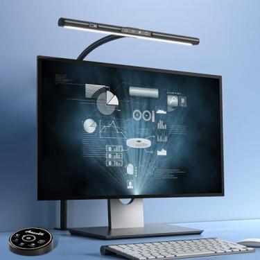 Imagem de AmazLit Lâmpada de mesa LED, lâmpada de escritório de pescoço de ganso flexível, luz de mesa com sensor de gestos, barra de luz de monitor de tela com grampo, temperatura de cor ajustável e brilho,