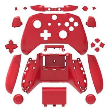 Imagem de Capa WPS Matte com conjunto completo de placas de rosto + botões ABXY + amortecedores RB LB + trilhos direito/esquerdo para Xbox One S Slim (conector de fone de ouvido de 3,5 mm) controladores para versão 1708, Vermelho