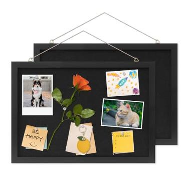 Imagem de DAHAPYBOO Quadro de cortiça com 2 unidades de linho preto, quadro de avisos 43 x 30 cm, quadros de cortiça para escritório, casa, escola, quadro de mensagens ou decoração de quadro de visão.