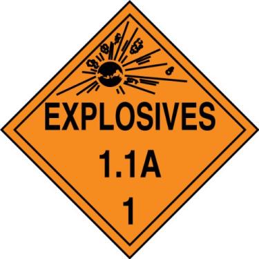 Imagem de Accuform MPL11CT10 PF-Cartolina Hazard Class 1/Division 1A DOT Placard, Legend "Explosives 1.1A 2.5 cm com gráfico, 26 cm de largura x 26 cm de comprimento, preto em laranja (pacote com 10)