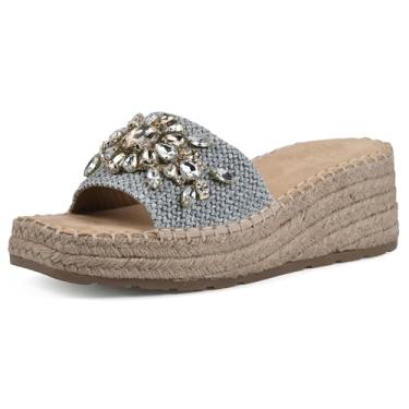 Imagem de WHITE MOUNTAIN Sandália alpargata feminina Stitch com plataforma baixa, Azul claro, 7