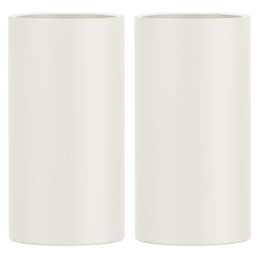 Imagem de 2 Vasos Fibra De Vidro Milão M Tipo Vietnamita Cilindro 70cm Cores (Off White Fosco)