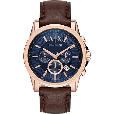 Imagem de AX Armani Exchange Relógio cronógrafo masculino com pulseira de couro, aço inoxidável ou silicone, Ouro rosa/marrom, Crono externo