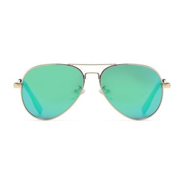 Imagem de EYLRIM Óculos de sol aviador polarizados pequenos para meninos e meninas, lentes de proteção UV400 de 52 mm (B3 dourado/verde espelhado)