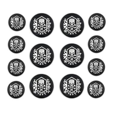 Imagem de Bezelry Caveira Emblema Fosco Prata Preto Metal Hank Duplo Blazer Conjunto de botões. 6 peças de 23 mm, 8 peças de 15 mm