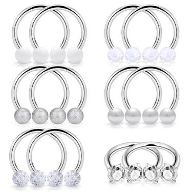 Imagem de SCERRRING 6 pares de piercings para mamilo de aço inoxidável 16G 14G com ferradura de ferradura, argola, cartilagem, brincos para mamilos, joias para piercing para mulheres, masculino, CZ transparente 14 mm 16 mm
