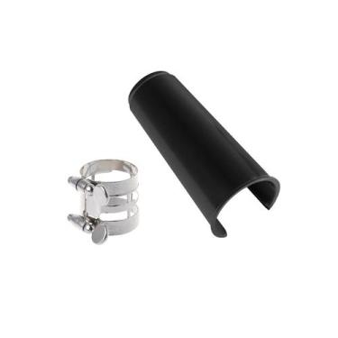 Imagem de Abraçadeira de Metal Prata Clarinete Desenhada com Tampa Redonda Preta