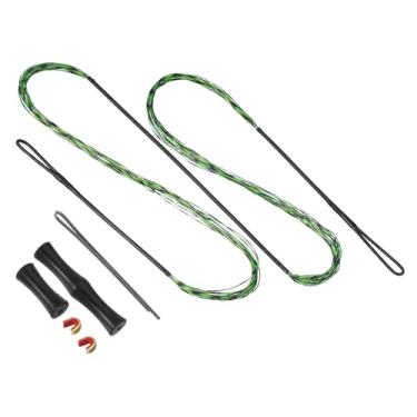 Imagem de PATIKIL Substituição de corda de arco com 2 peças de barbatanas de latão, 1 conjunto de abas de dedo de silicone para AMO 132 cm, 12 fios tradicionais de arco recurvo, verde-preto