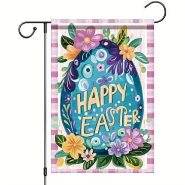 Imagem de Starlit Patio Happy Easter Garden Flags Easter Eggs Flowers Yard Flag Small Seasonal Spring Outdoor Decor for Farmhouse Holiday Flowers Easter Eggs Yard Decoration Outdoor 12x18 polegadas Dupla face