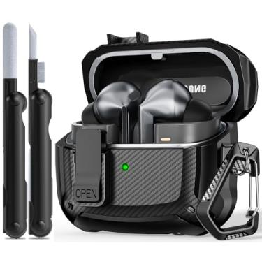 Imagem de MCTOPZO Capa Lock Fit projetada para Samsung Galaxy Buds3 FE (2025)/Buds3 Pro (2024)/Buds 3 (2024), com kit de limpeza, design de proteção de fibra de carbono à prova de choque