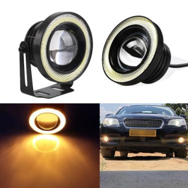 Imagem de OtpOutopa 2 lâmpadas LED Angel Eagle Eye, luzes de neblina, 6,3 cm/7,6 cm/8,9 cm, luzes diurnas DIY COB 30W 7000K 1200LM DRL lâmpadas para carro, motocicleta, caminhão, barco (9 cm, círculo amarelo,
