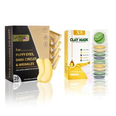 Imagem de Máscaras de Argila e Tapa-Olhos Dourados - Tratamento para Acne e Olhe