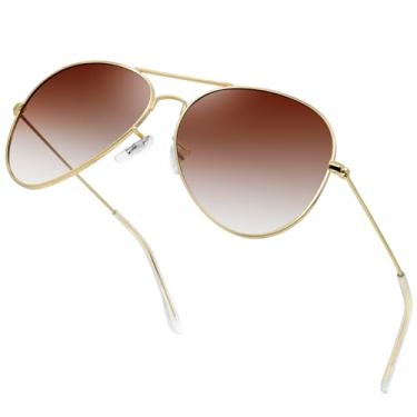 Imagem de KANASTAL Óculos de Sol Polarizado Feminino Masculino Marrom Claro Proteção UV Metálicos Vintage Retro Elegante Grande Classic Metal Brown Sunglasses -Armação Dourado Lente Marrons Gradiente