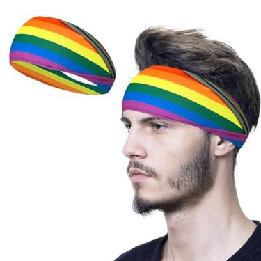 Imagem de Faixas de cabelo masculinas LGBT – 1 peça de faixas de cabelo esportivas arco-íris para mulheres, acessórios de cabelo de algodão elástico para mulheres, ioga, malhar, viajar, correr