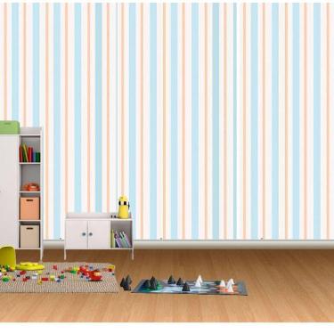 Imagem de Papel de Parede Adesivo Listrado Lavável Impermeável Quarto Menino