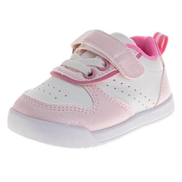Imagem de Josmo Sapatos para bebês meninos meninas primeiro caminhada tênis infantil sapatos de berço sapatos sem cadarço tamanho 3-5 infantil, Branco/Rosa, 18