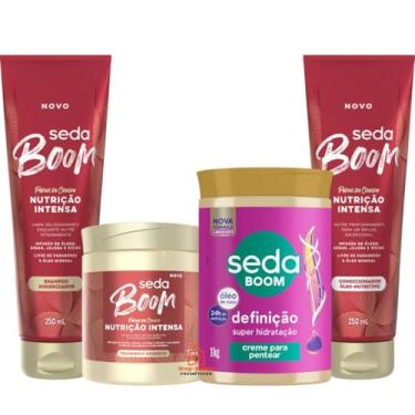 Imagem de Kit Seda Boom Cabelo Cacheado E Crespo Mascara Nutrição Intensa 500g E Creme Para Pentear Definição 1kg Shampoo Nutrição Intenso 250ml Condicionador Nutrição Intensa 250ml
